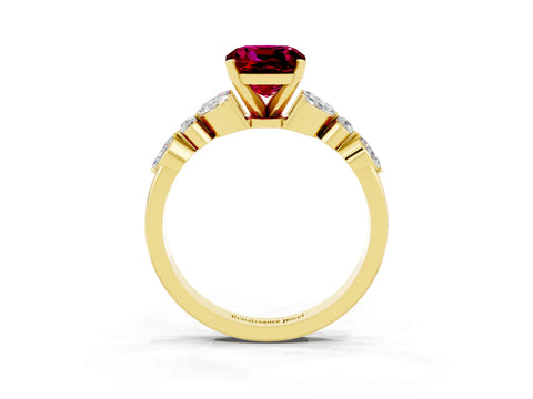 Yellow gold Cushion Cut Garnet Solitaire Ring with Side Stones and Four-Prong Setting_15