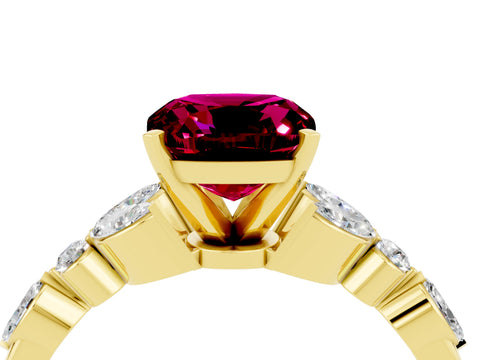 Yellow gold Cushion Cut Garnet Solitaire Ring with Side Stones and Four-Prong Setting_16
