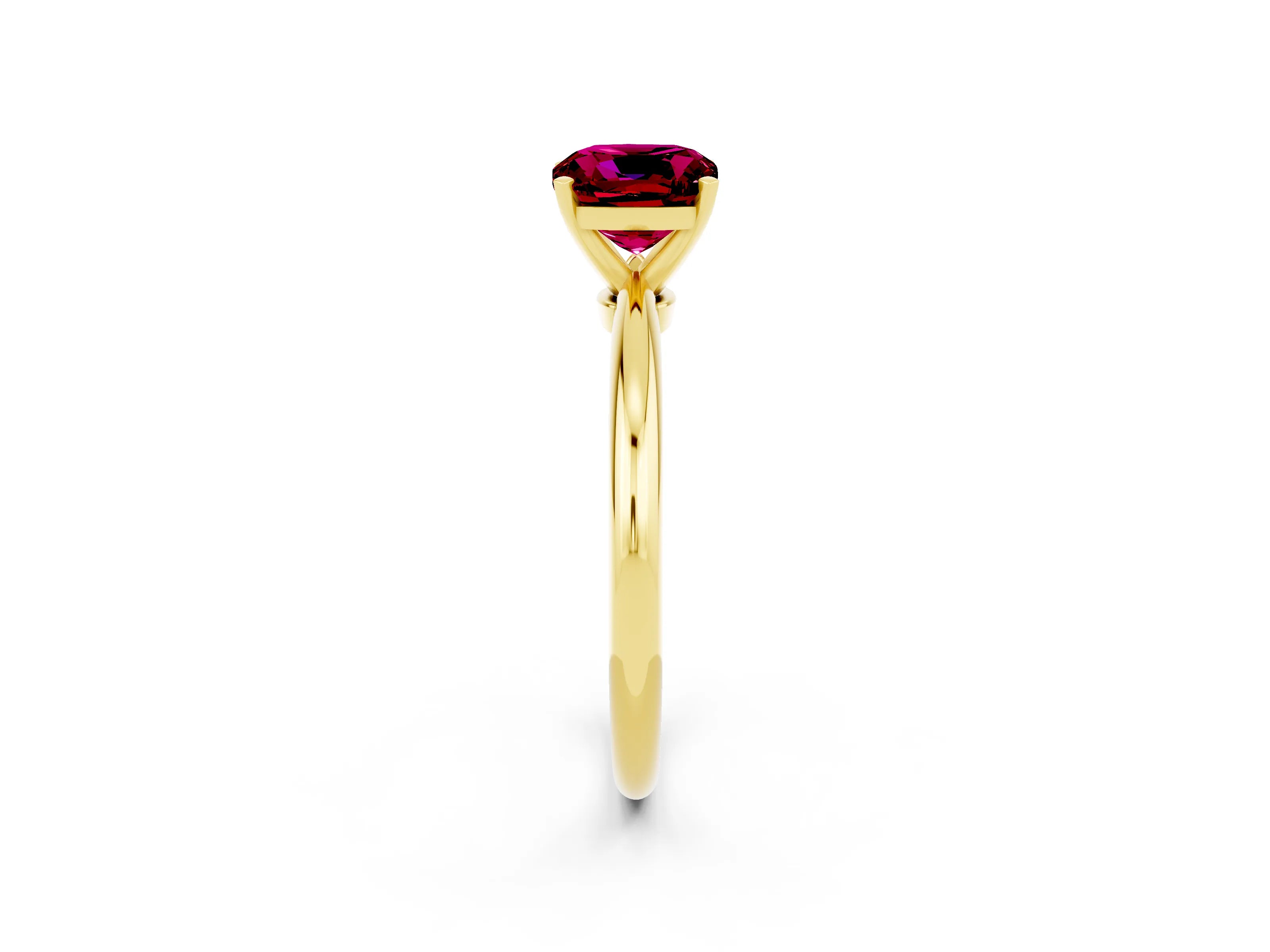 Yellow gold Cushion Cut Garnet Solitaire Ring with Six-Prong Setting and Classic Band_2