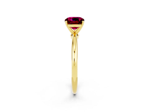 Yellow gold Cushion Cut Garnet Solitaire Ring with Six-Prong Setting and Classic Band_2