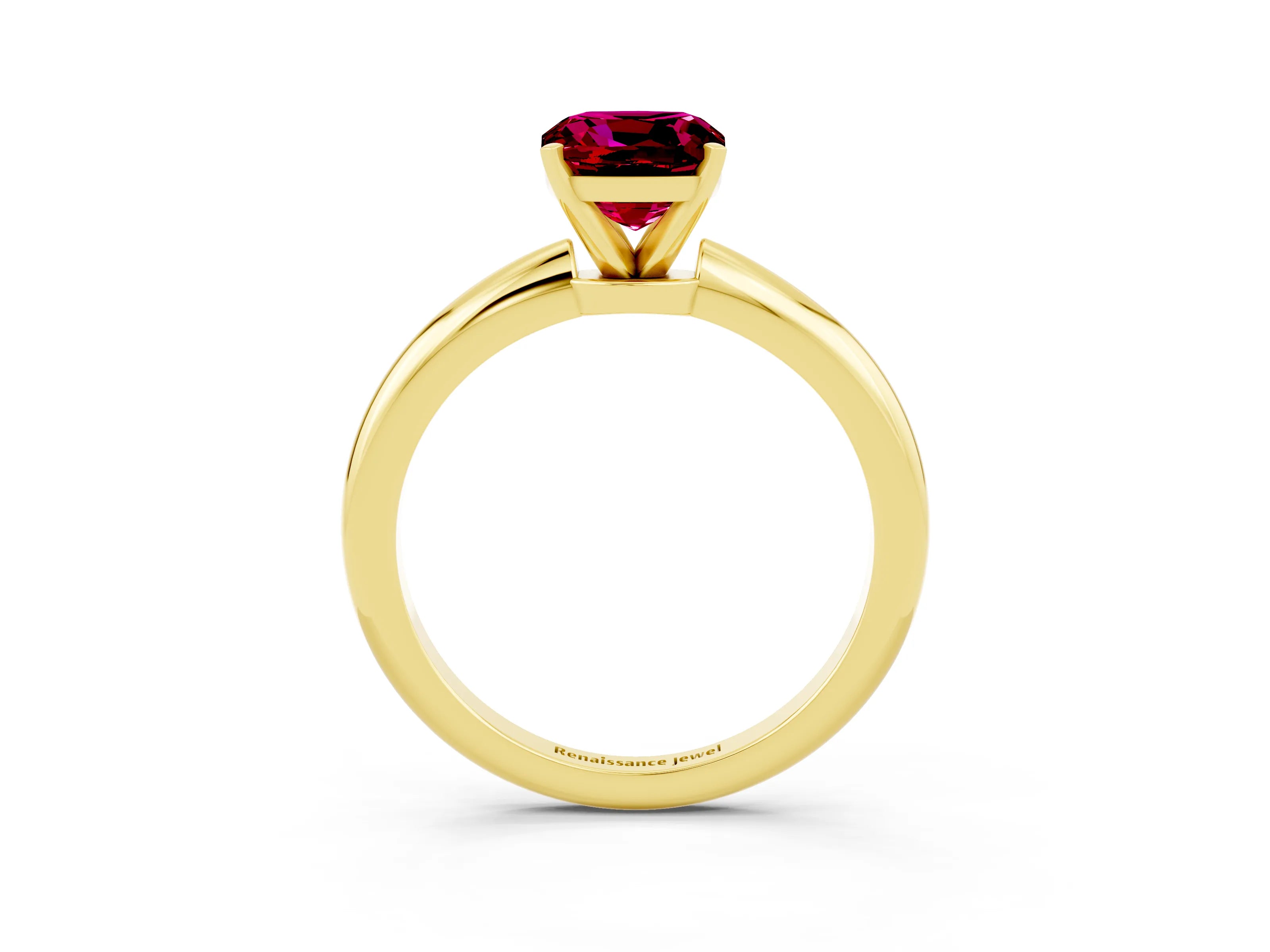 Yellow gold Cushion Cut Garnet Solitaire Ring with Six-Prong Setting and Classic Band_3