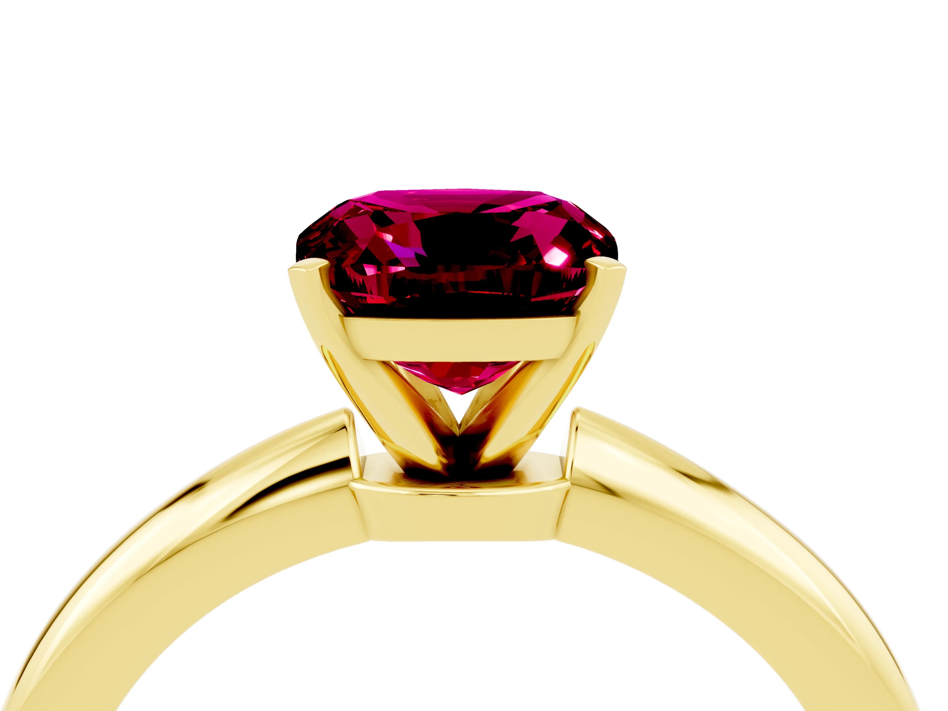 Yellow gold Cushion Cut Garnet Solitaire Ring with Six-Prong Setting and Classic Band_4