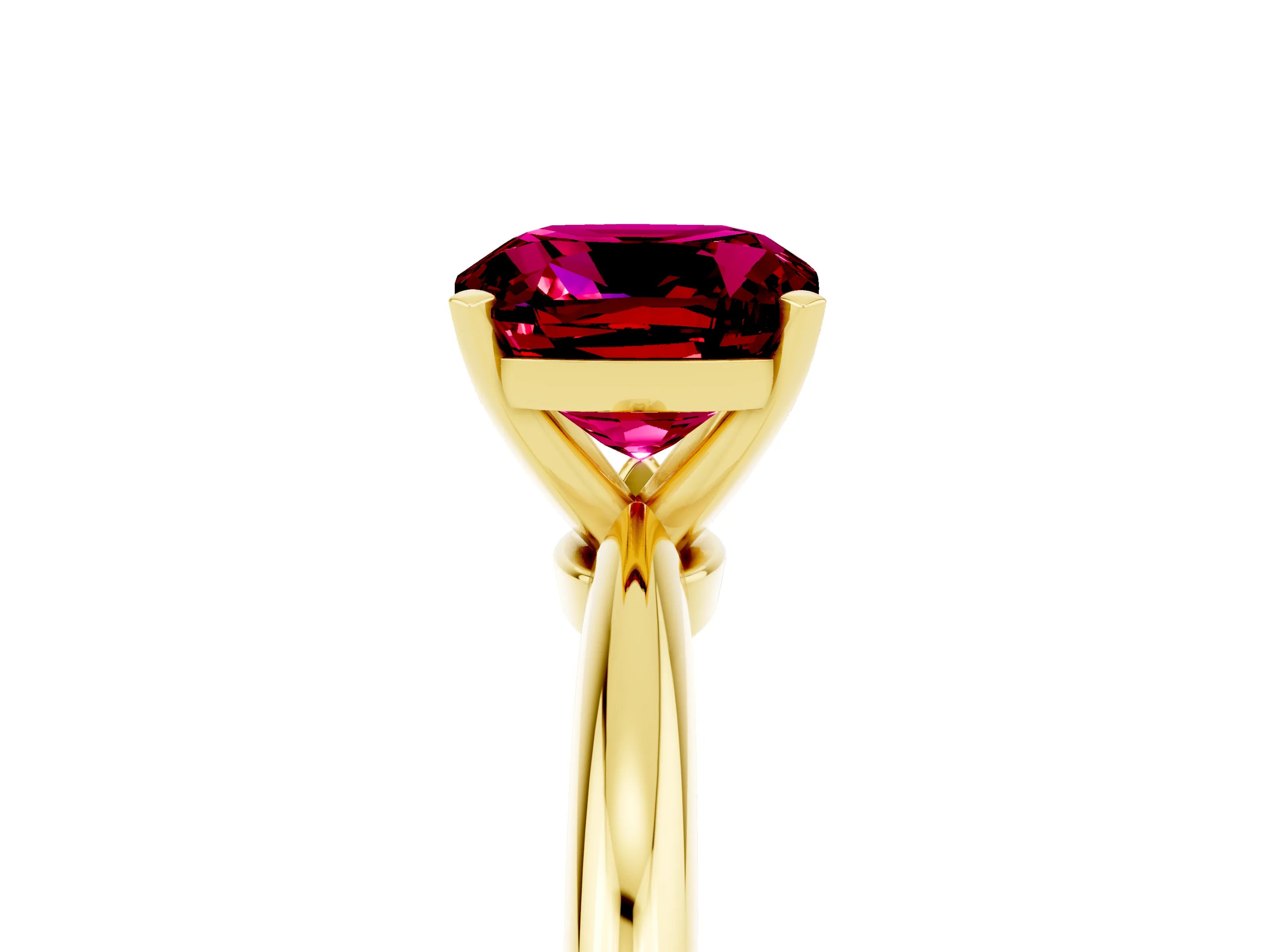 Yellow gold Cushion Cut Garnet Solitaire Ring with Six-Prong Setting and Classic Band_5