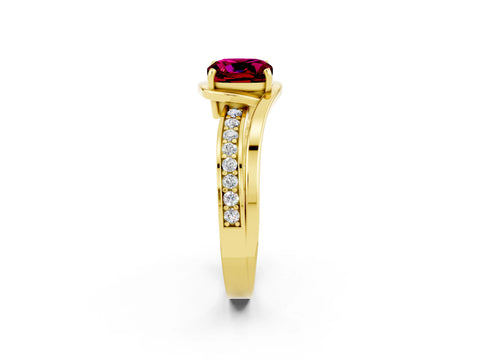 Yellow gold Cushion Cut Garnet Solitaire Ring with Split Shank and Prong Setting_2