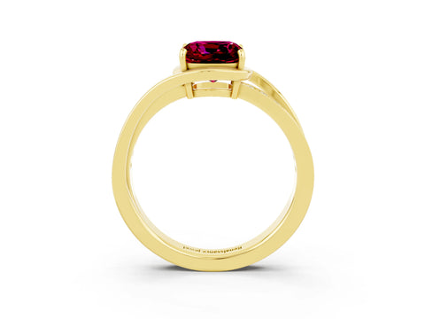 Yellow gold Cushion Cut Garnet Solitaire Ring with Split Shank and Prong Setting_3
