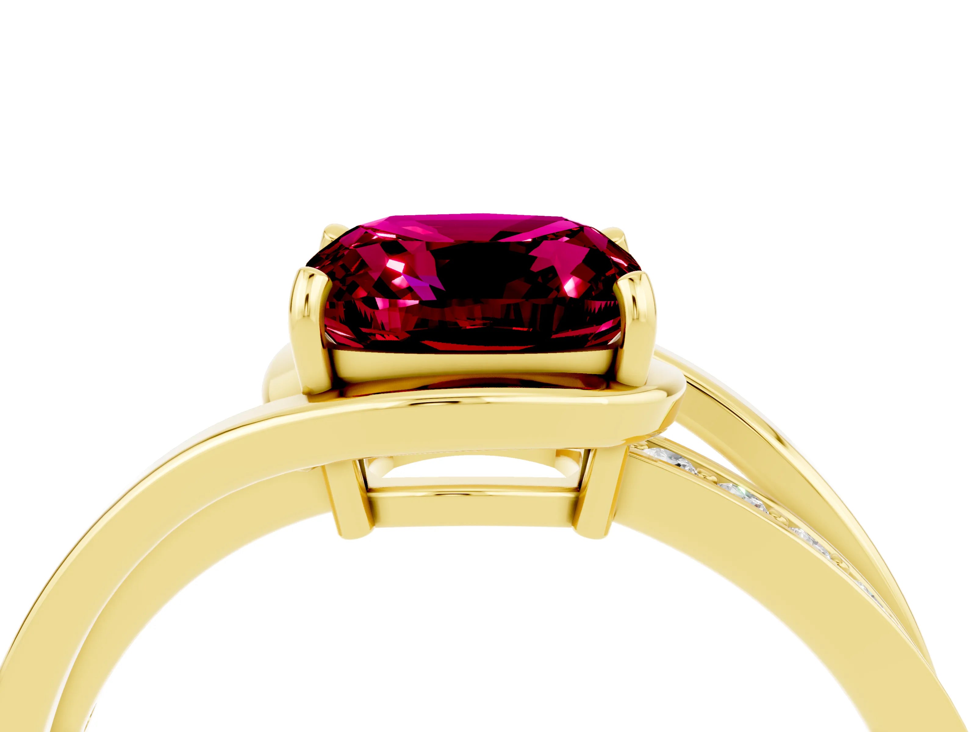 Yellow gold Cushion Cut Garnet Solitaire Ring with Split Shank and Prong Setting_4