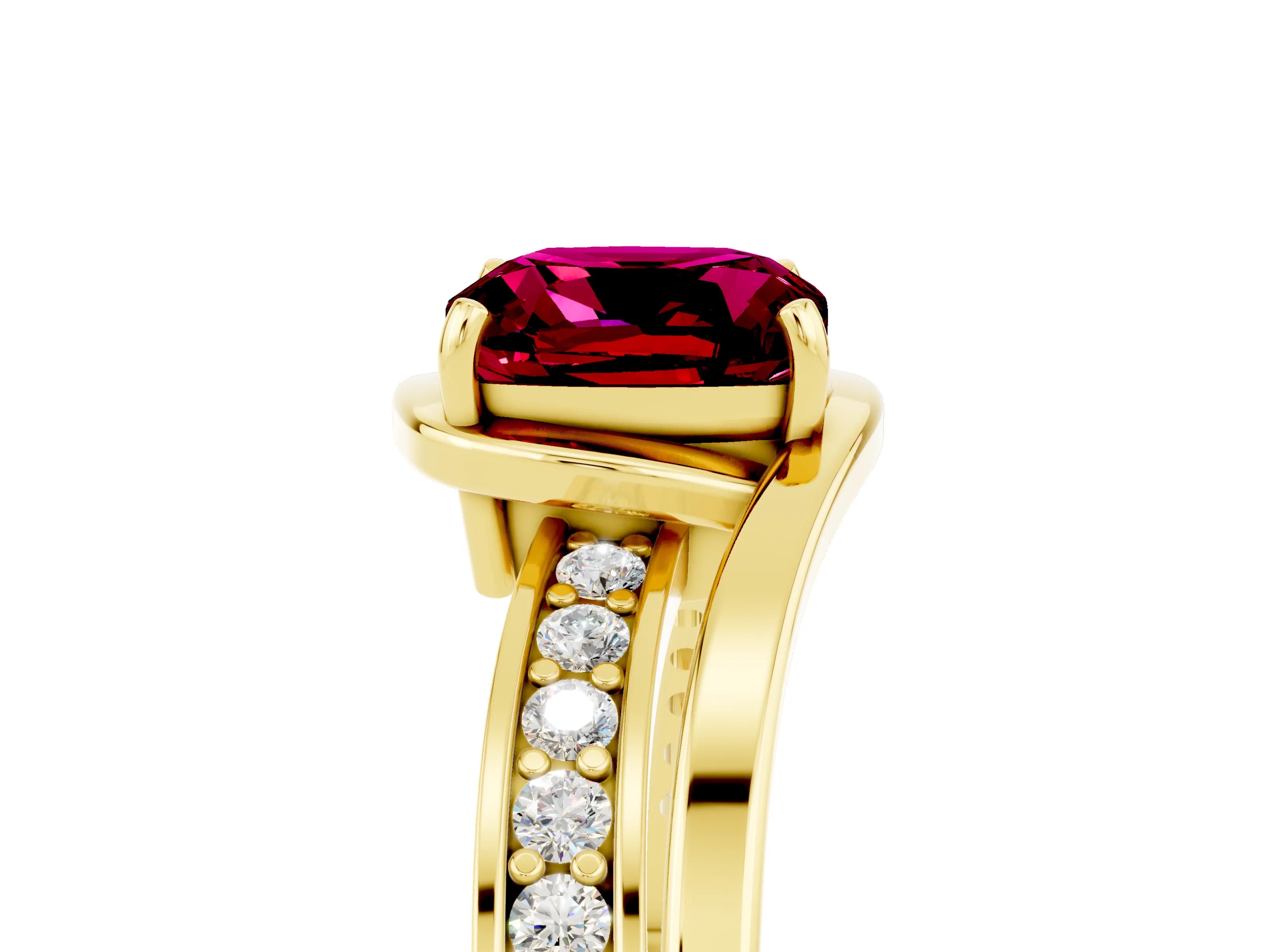 Yellow gold Cushion Cut Garnet Solitaire Ring with Split Shank and Prong Setting_5