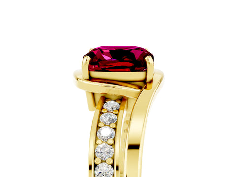 Yellow gold Cushion Cut Garnet Solitaire Ring with Split Shank and Prong Setting_5