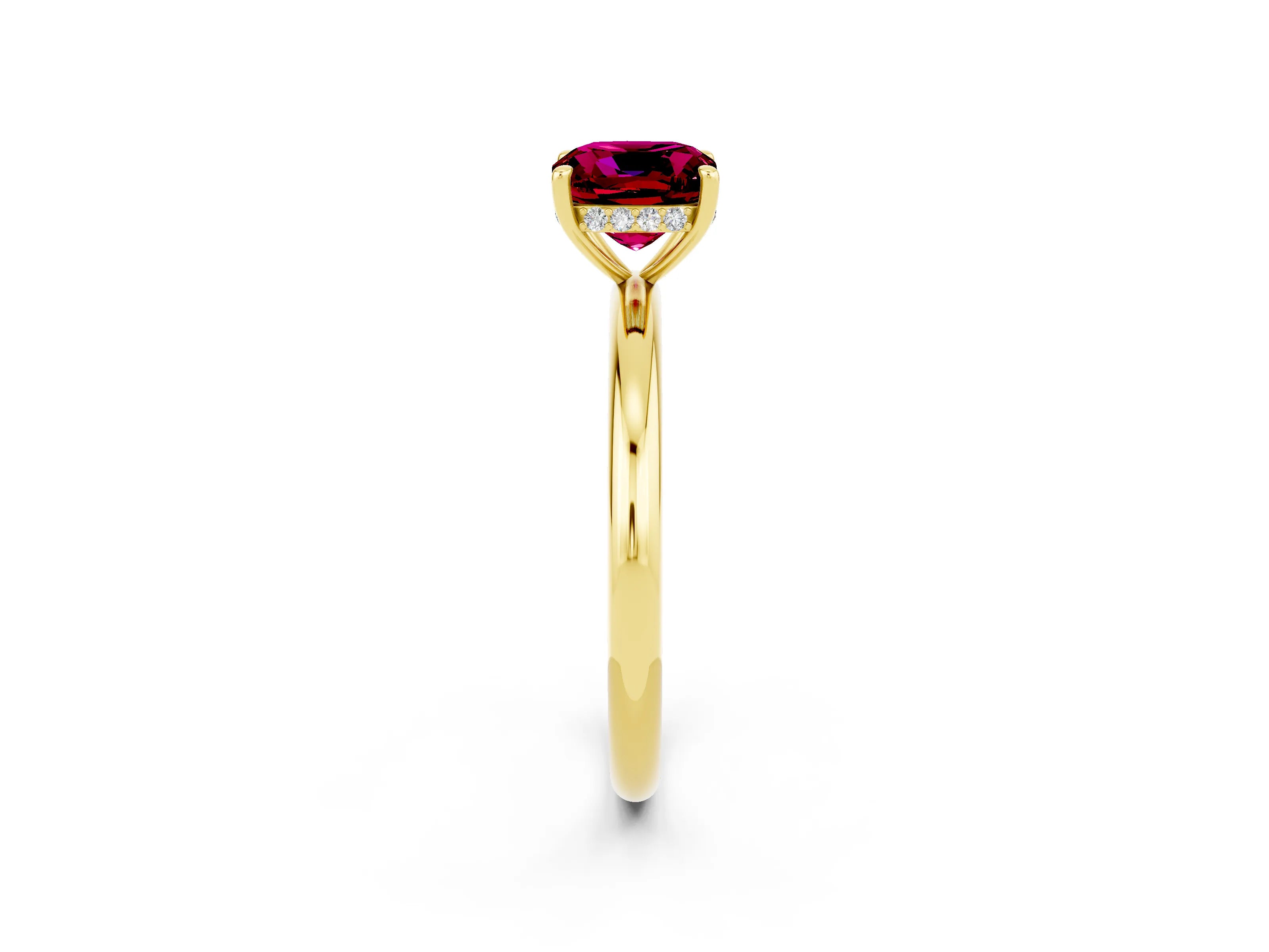 Yellow gold Cushion Cut Garnet Solitaire Ring with Thin Band and Four-Prong Setting_2