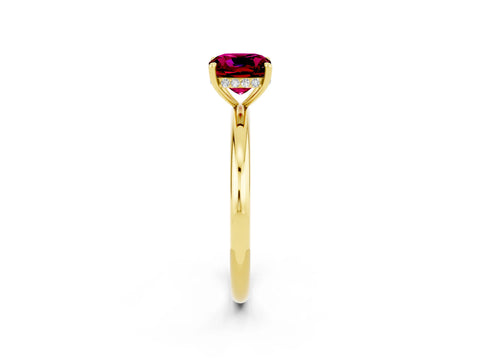 Yellow gold Cushion Cut Garnet Solitaire Ring with Thin Band and Four-Prong Setting_2