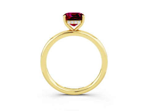 Yellow gold Cushion Cut Garnet Solitaire Ring with Thin Band and Four-Prong Setting_3