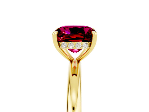 Yellow gold Cushion Cut Garnet Solitaire Ring with Thin Band and Four-Prong Setting_5