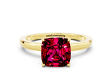 Yellow gold Cushion Cut Garnet Solitaire Ring with Thin Band and Prong Setting_12