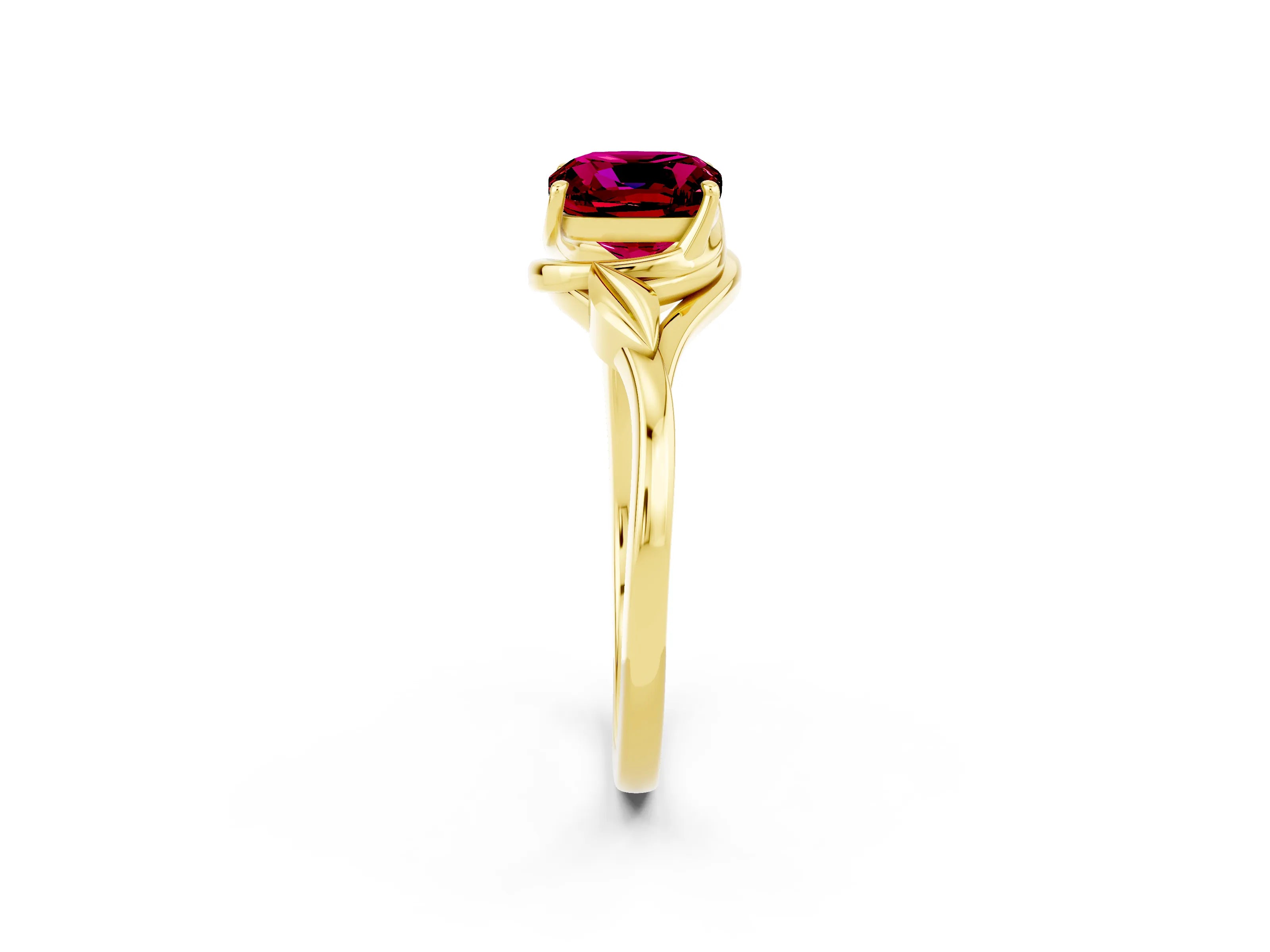 Yellow gold Cushion Cut Garnet Solitaire Ring with Twist Band and Four-Prong Setting_26
