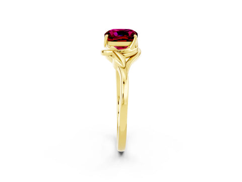 Yellow gold Cushion Cut Garnet Solitaire Ring with Twist Band and Four-Prong Setting_26