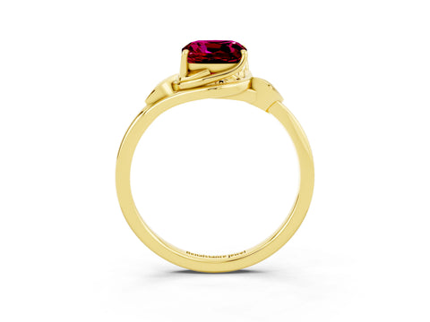 Yellow gold Cushion Cut Garnet Solitaire Ring with Twist Band and Four-Prong Setting_27