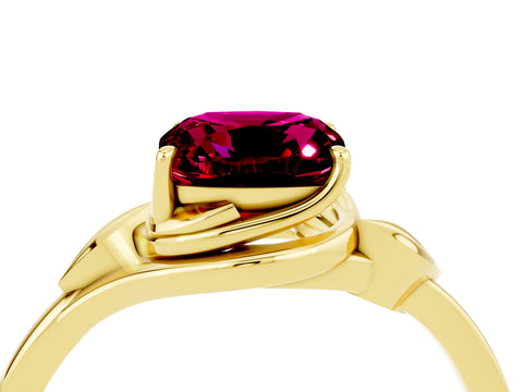 Yellow gold Cushion Cut Garnet Solitaire Ring with Twist Band and Four-Prong Setting_28
