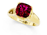 Yellow gold Cushion Cut Garnet Solitaire Ring with Wide Band and Prong Setting_1