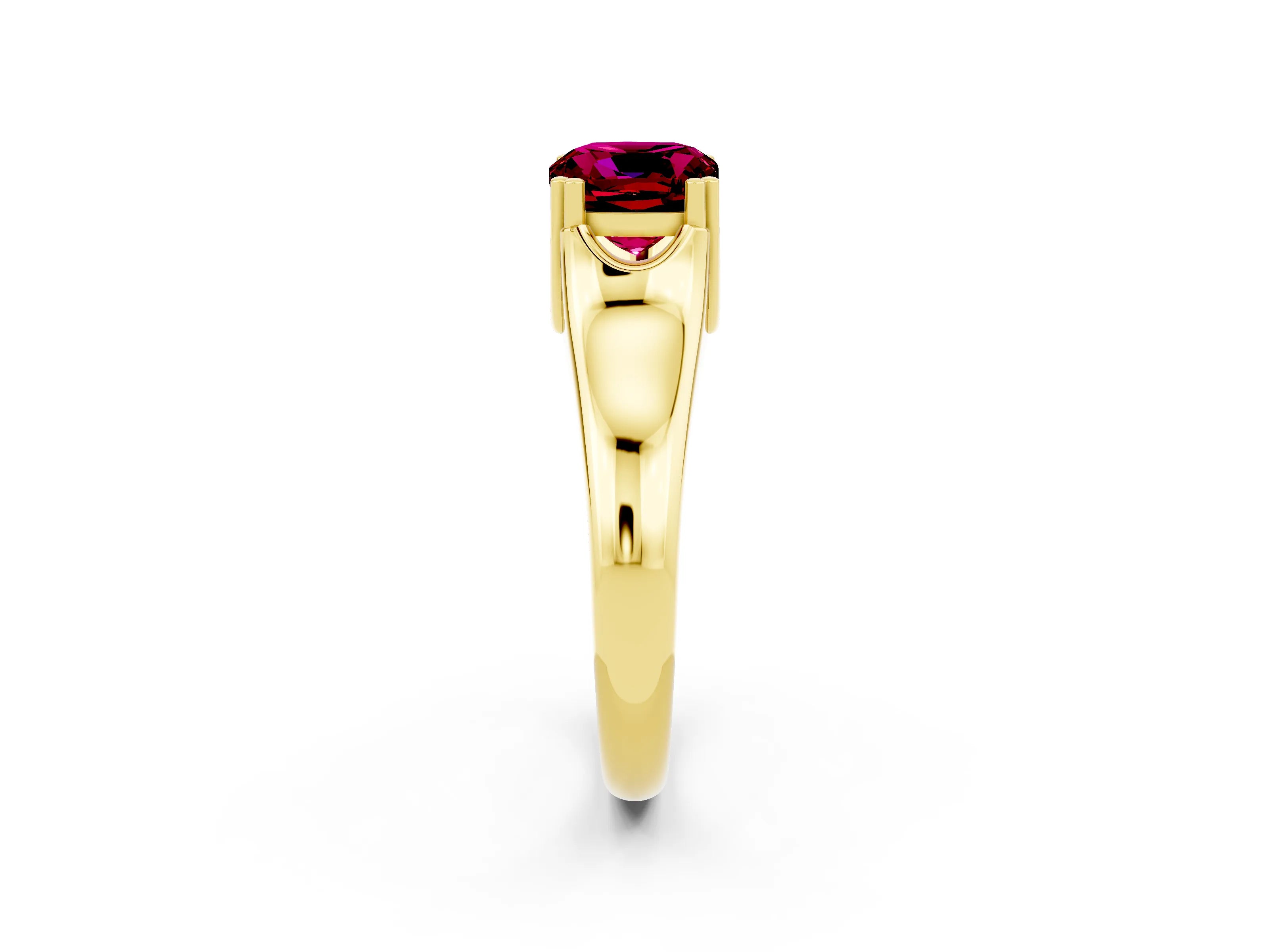 Yellow gold Cushion Cut Garnet Solitaire Ring with Wide Band and Prong Setting_2