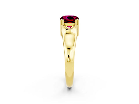 Yellow gold Cushion Cut Garnet Solitaire Ring with Wide Band and Prong Setting_2