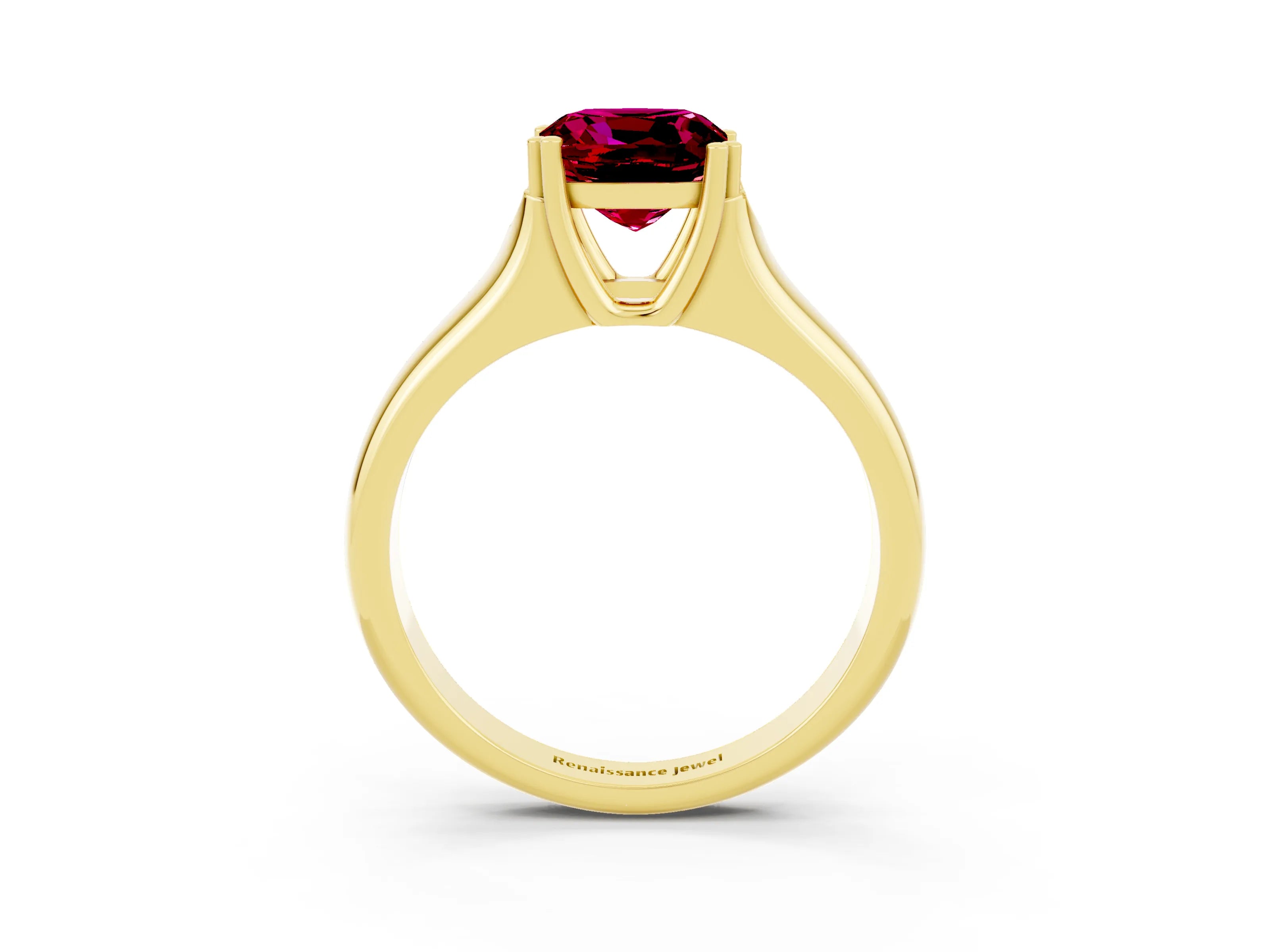Yellow gold Cushion Cut Garnet Solitaire Ring with Wide Band and Prong Setting_3