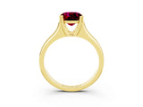 Yellow gold Cushion Cut Garnet Solitaire Ring with Wide Band and Prong Setting_3