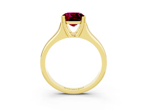 Yellow gold Cushion Cut Garnet Solitaire Ring with Wide Band and Prong Setting_3
