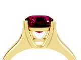 Yellow gold Cushion Cut Garnet Solitaire Ring with Wide Band and Prong Setting_4