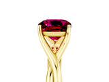 Yellow gold Cushion Cut Garnet Solitaire Twist Band Prong Setting Ring_53