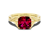Yellow gold Cushion Cut Garnet Solitaire Twist Band Prong Setting Ring_59