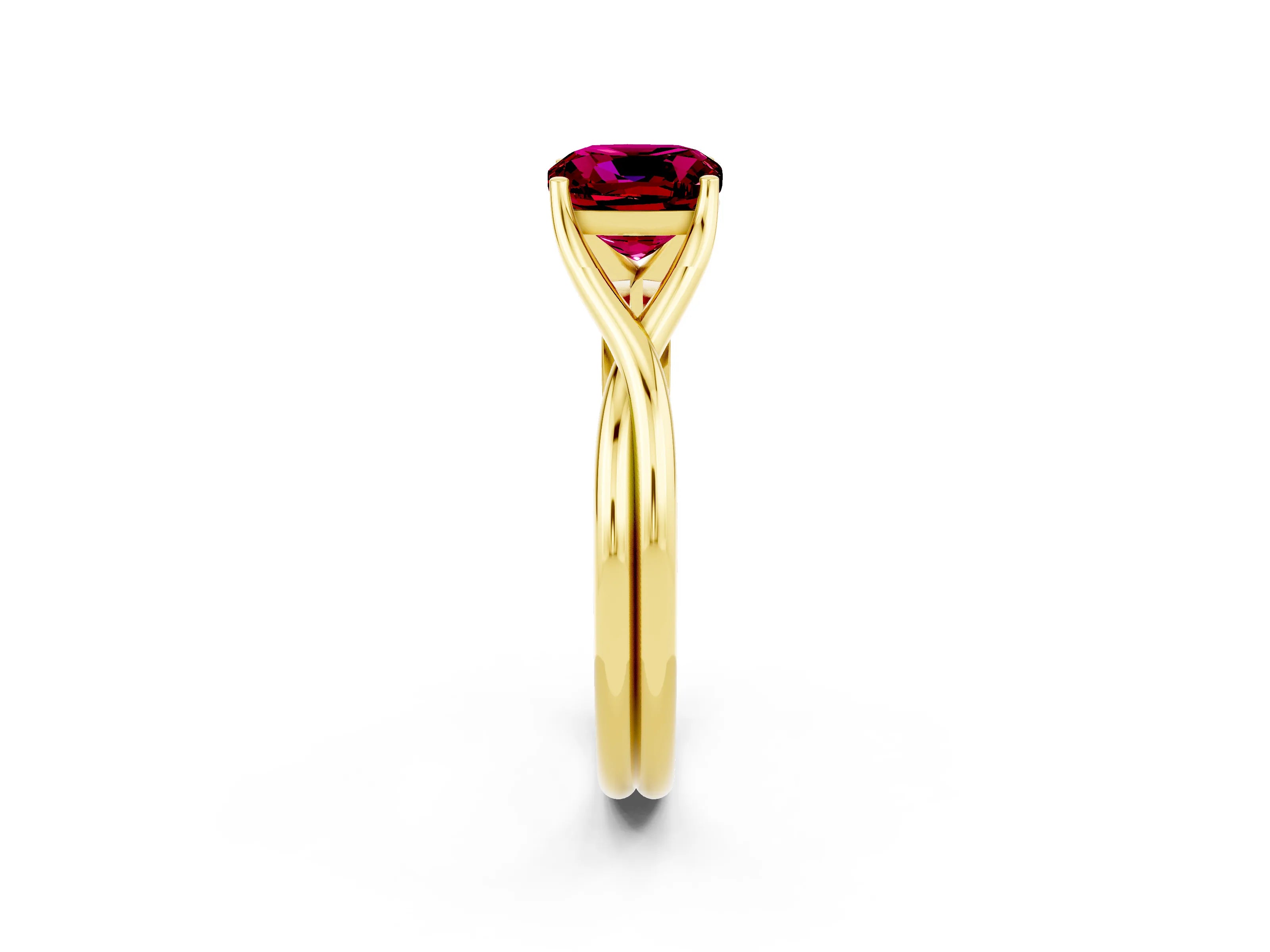 Yellow gold Cushion Cut Garnet Solitaire Twist Band Prong Setting Ring_61