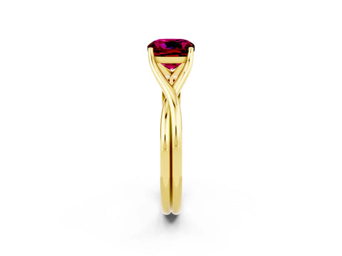 Yellow gold Cushion Cut Garnet Solitaire Twist Band Prong Setting Ring_61