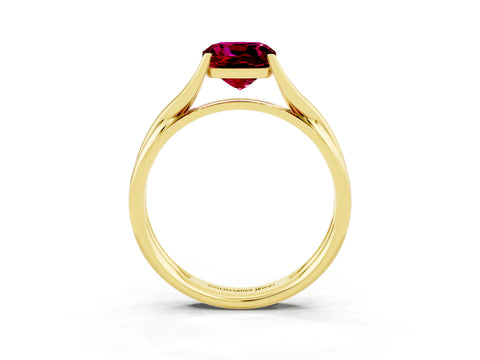 Yellow gold Cushion Cut Garnet Solitaire Twist Band Prong Setting Ring_62