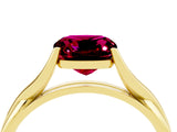 Yellow gold Cushion Cut Garnet Solitaire Twist Band Prong Setting Ring_63