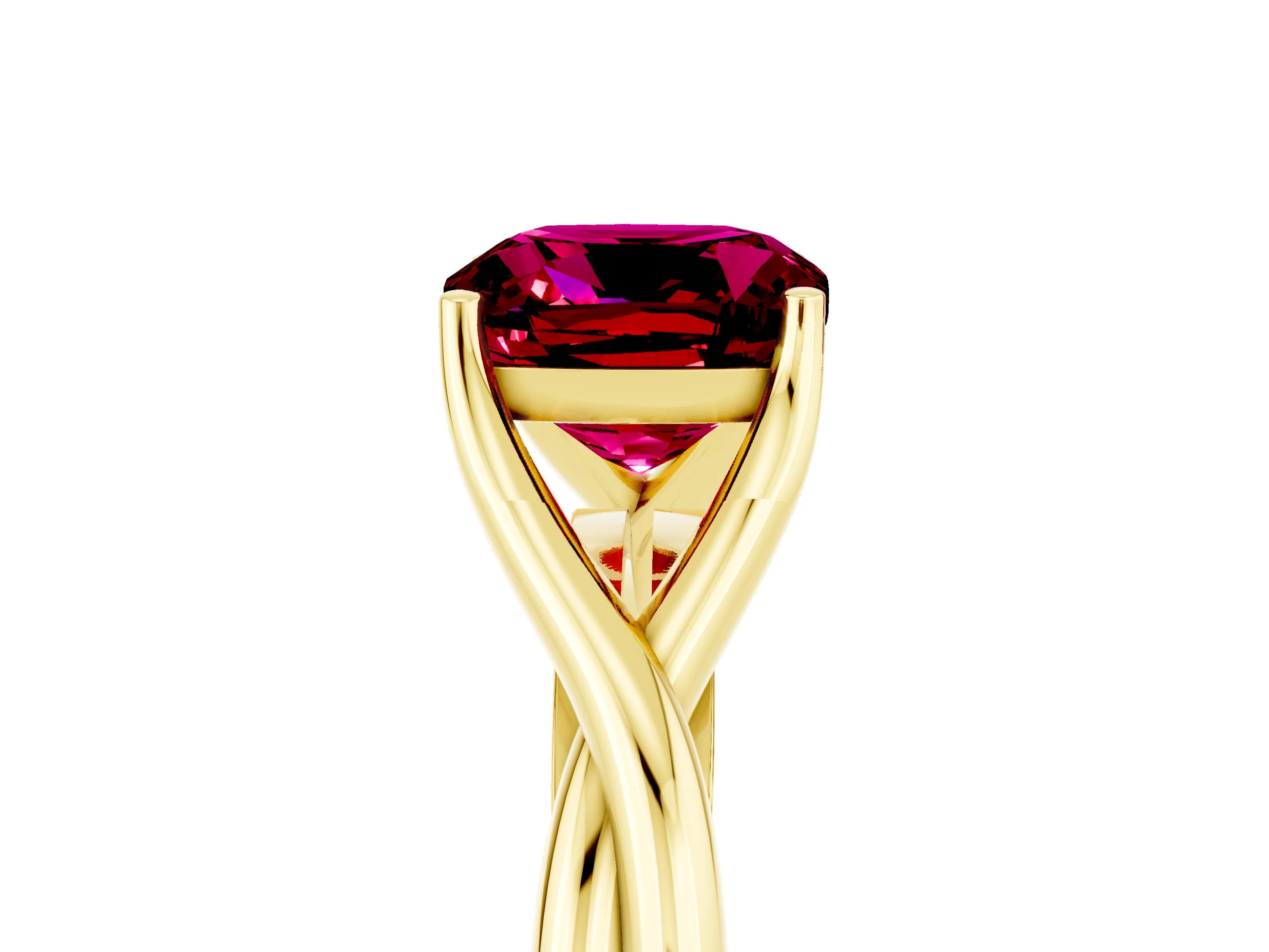 Yellow gold Cushion Cut Garnet Solitaire Twist Band Prong Setting Ring_64