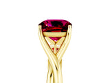 Yellow gold Cushion Cut Garnet Solitaire Twist Band Prong Setting Ring_64