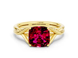 Yellow gold Cushion Cut Garnet Solitaire Twist Band Prong Setting Ring_71