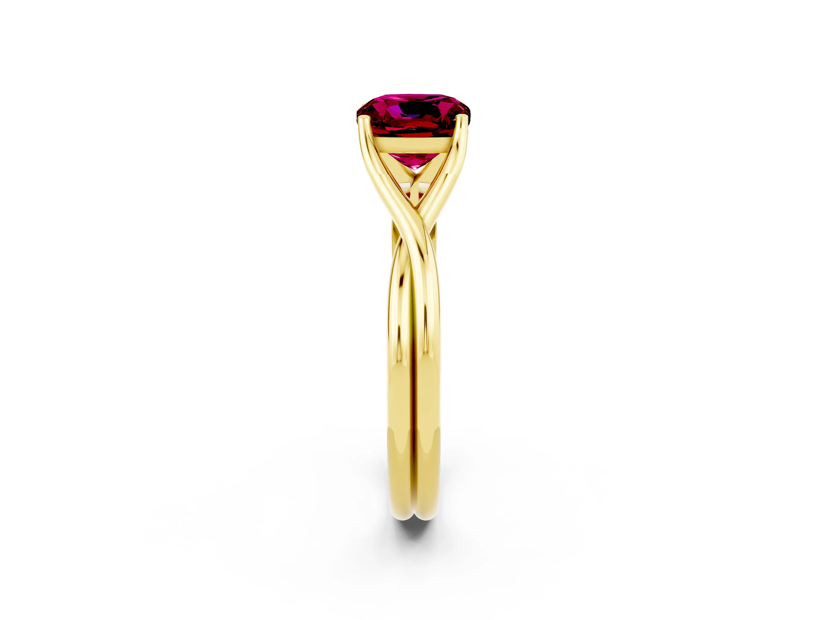 Yellow gold Cushion Cut Garnet Solitaire Twist Band Prong Setting Ring_73