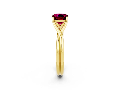 Yellow gold Cushion Cut Garnet Solitaire Twist Band Prong Setting Ring_73