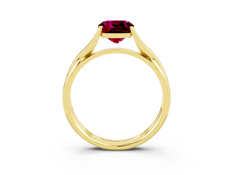 Yellow gold Cushion Cut Garnet Solitaire Twist Band Prong Setting Ring_74
