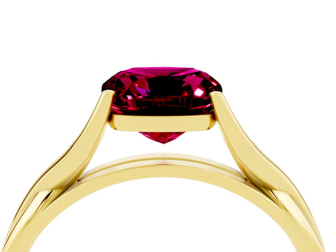 Yellow gold Cushion Cut Garnet Solitaire Twist Band Prong Setting Ring_75
