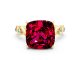 Yellow gold Cushion Cut Garnet Solitaire Twisted Band with Round  Accents and Prong Setting_12