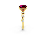 Yellow gold Cushion Cut Garnet Solitaire Twisted Band with Round  Accents and Prong Setting_14