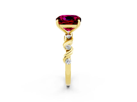 Yellow gold Cushion Cut Garnet Solitaire Twisted Band with Round  Accents and Prong Setting_14