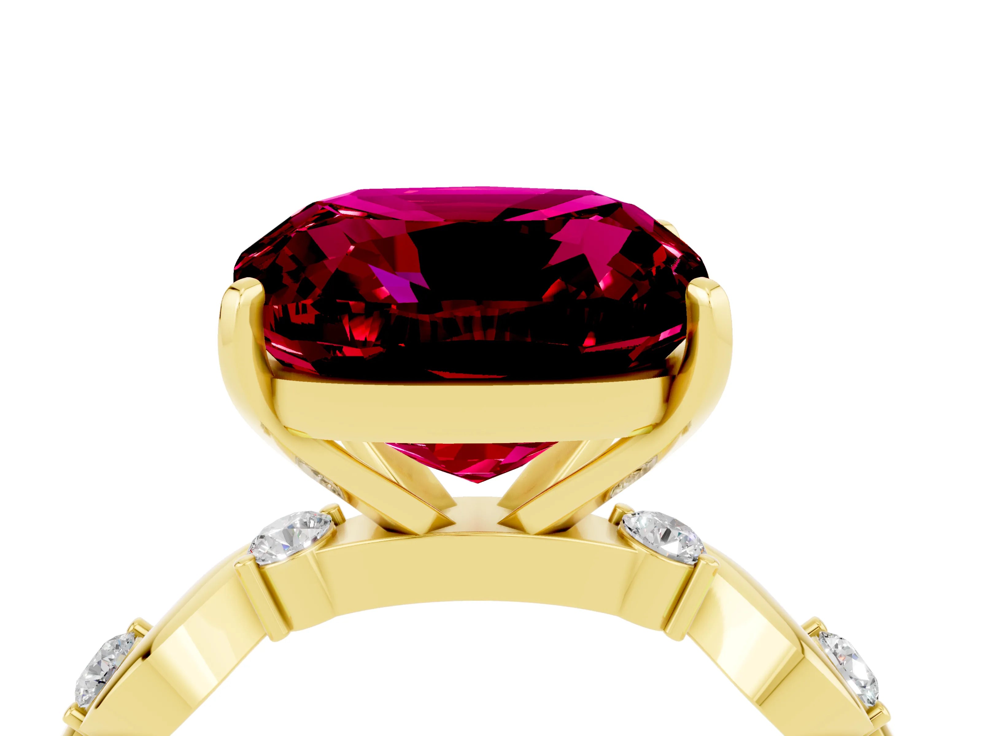 Yellow gold Cushion Cut Garnet Solitaire Twisted Band with Round  Accents and Prong Setting_16
