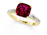 Yellow gold Cushion Cut Garnet Solitaire with Side Baguettes and Channel Set Band_1
