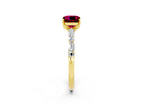 Yellow gold Cushion Cut Garnet Solitaire with Side Baguettes and Channel Set Band_2