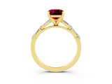 Yellow gold Cushion Cut Garnet Solitaire with Side Baguettes and Channel Set Band_3