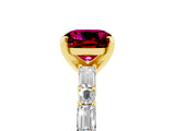 Yellow gold Cushion Cut Garnet Solitaire with Side Baguettes and Channel Set Band_5