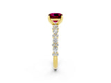 Yellow gold Cushion Cut Garnet Solitaire with Side Stones, Pave Band, Four-Prong Setting_38